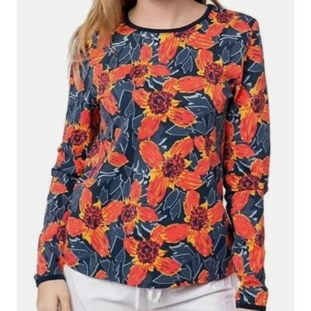 Hang Ten Womens XL Long Sleeve Rashguard UPF 50+ Stretch Shirt‎ Back Pocket Logo